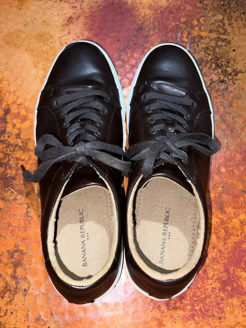 Men's Banana Republie Vegan Leather Sneakers Dark Brown Size 10